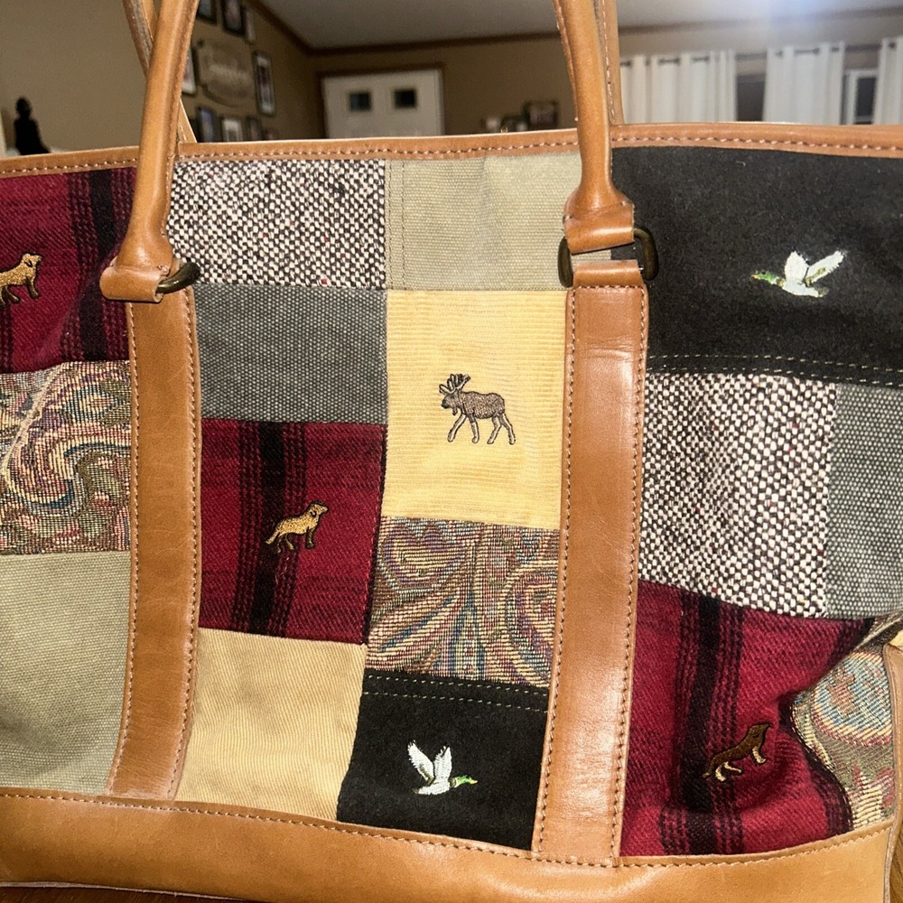 Vintage 90s LL Bean Boat & Tote Bag - Rare HTF Patchwork, Embroidered, Leather - Picture 5 of 15